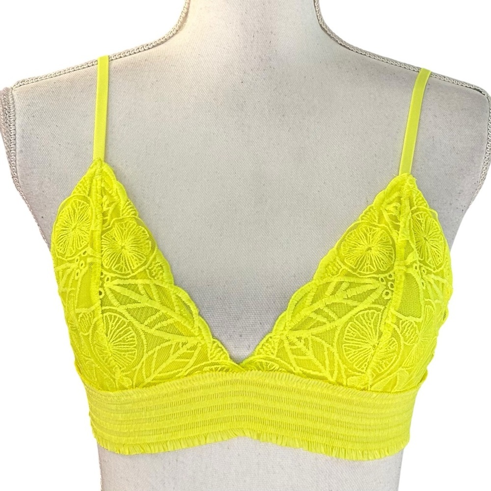 Aerie Triangle Cup Unlined Lace Bralette Women’s SZ Small‎ in Yellow Floral Boho